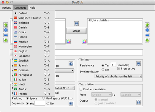 DualSub GUI in Mac OS X Mavericks