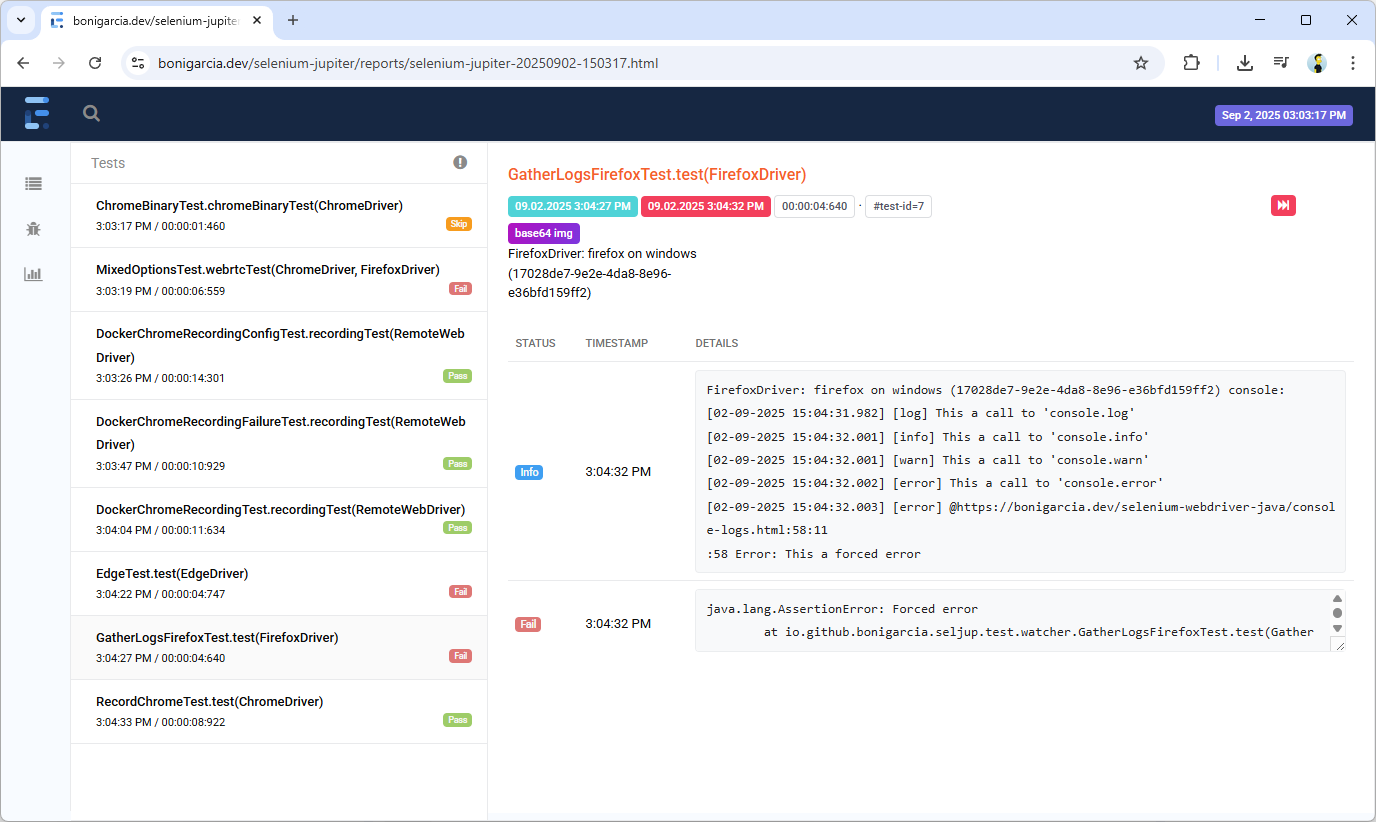 selenium jupiter report example 2
